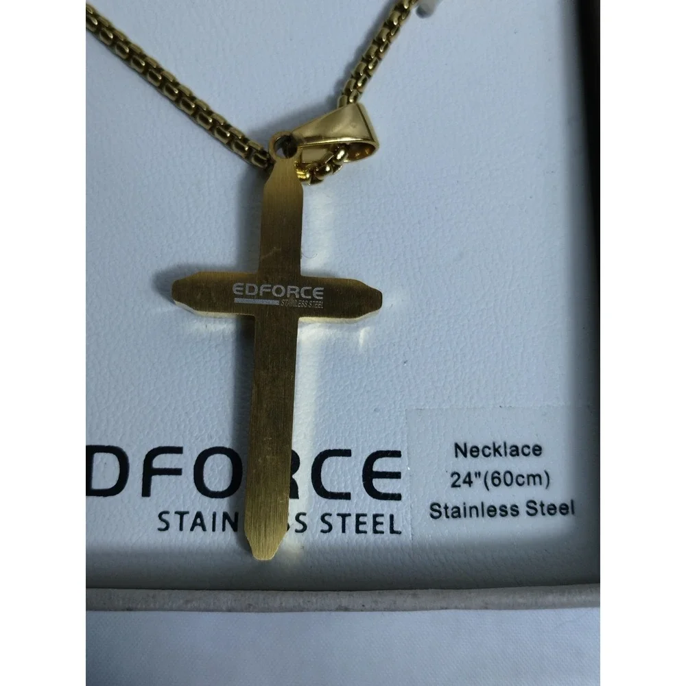 Esforcé Stainless Steel Gold Toned Cross Necklace With Cross‎ Pendant